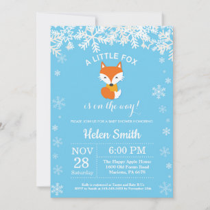 Invitación Zorro Invierno Azul Niño Baby Shower Copo de Nieve