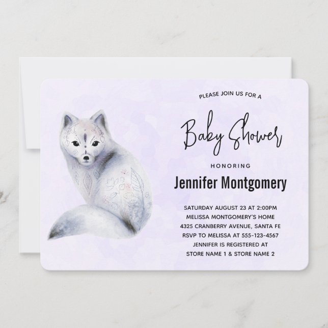Invitación Zorro nórdico lindo con diseños florales Baby Show (Anverso)
