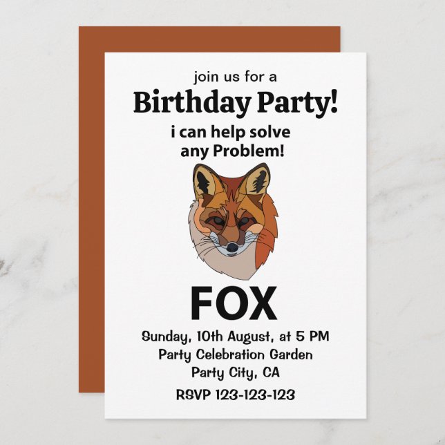 Invitación Zorro Puedo Ayudar a Resolver Cualquier Problema D (Anverso / Reverso)