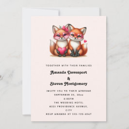 Invitación Zorros Naranjas Adorables en Boda de Amor