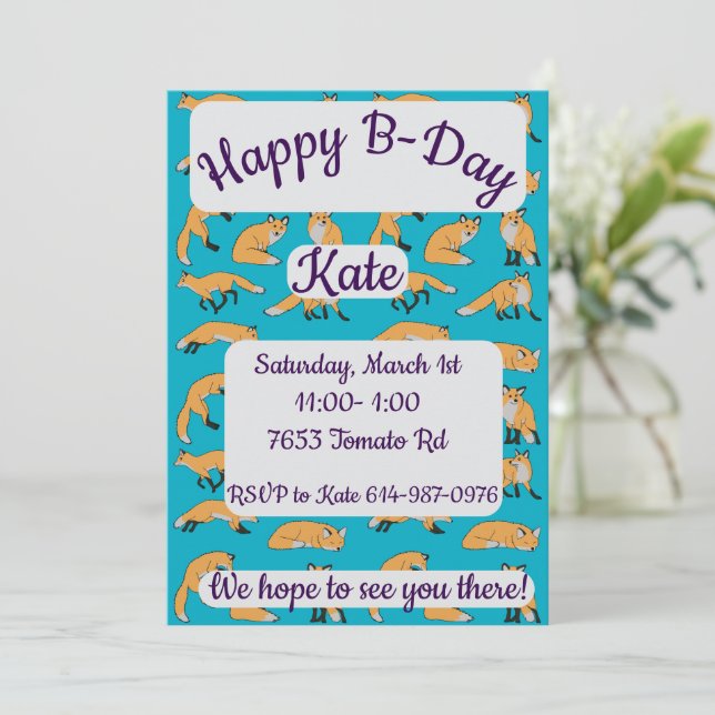 Invitación Zorros Rojos Feliz Cumpleaños (Anverso de pie)