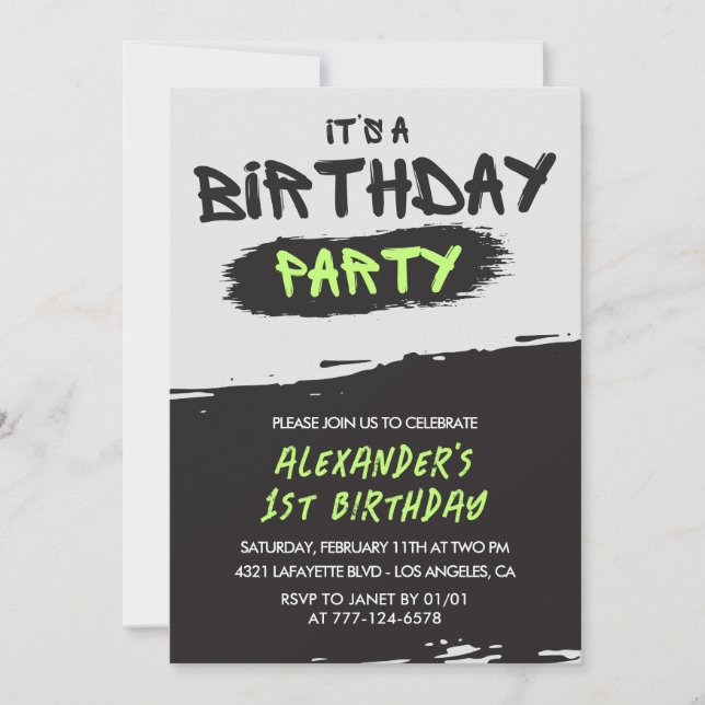 invitaciones 1er cumpleaños Niño graffiti Pintura  (Anverso)