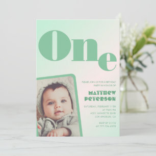 invitaciones 1er cumpleaños Niño Verde Gradiente F