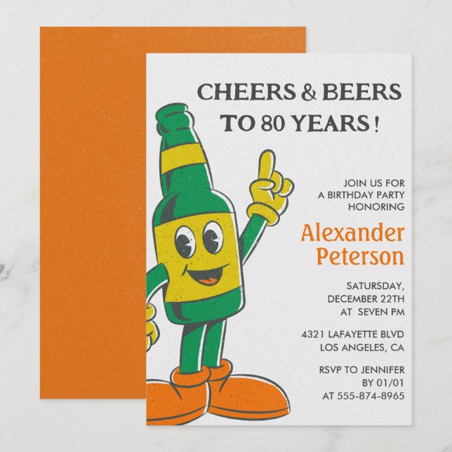 invitaciones 80 cumpleaños cerveza divertido vinta (Anverso / Reverso)