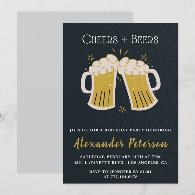 invitaciones 80 cumpleaños Cheers Beers Rústico Ho (Anverso / Reverso)