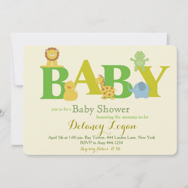 Invitaciones a animales de la jungla de Baby Showe (Anverso)
