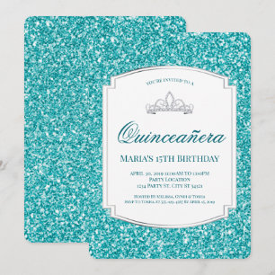 Invitaciones a Aqua Purpurina Quinceañera