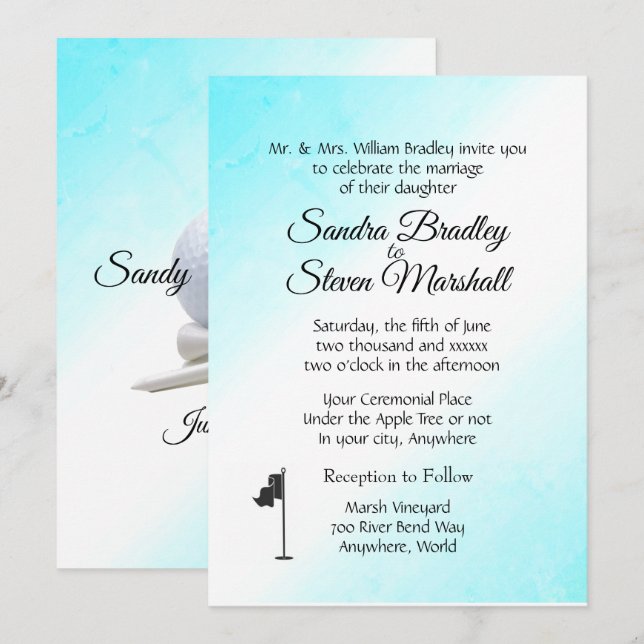 Invitaciones a Aqua Temática Boda Golf (Anverso / Reverso)