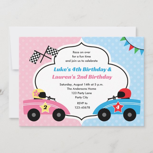 Invitaciones a autos de carreras - Chica de birthd (Anverso)
