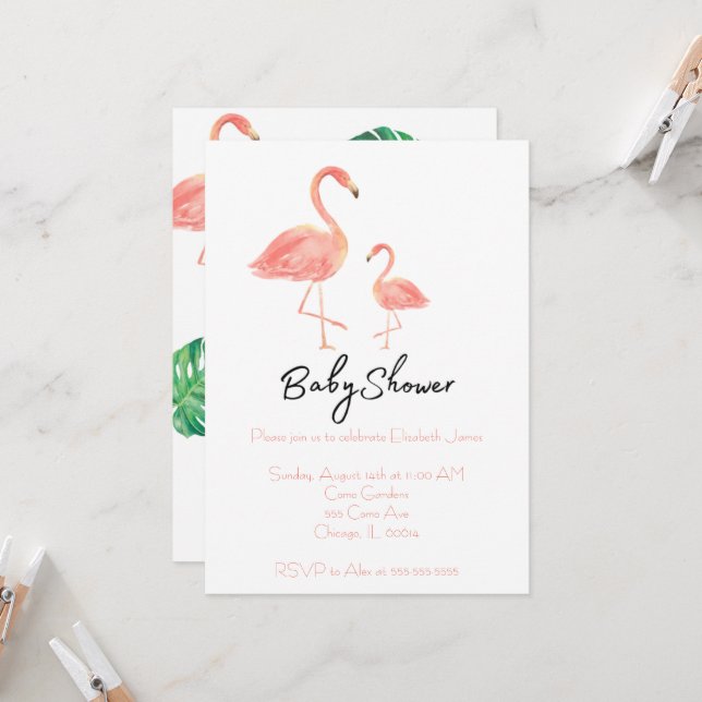 Invitaciones a Baby Shower de Flamingo (Anverso/Reverso In Situ)
