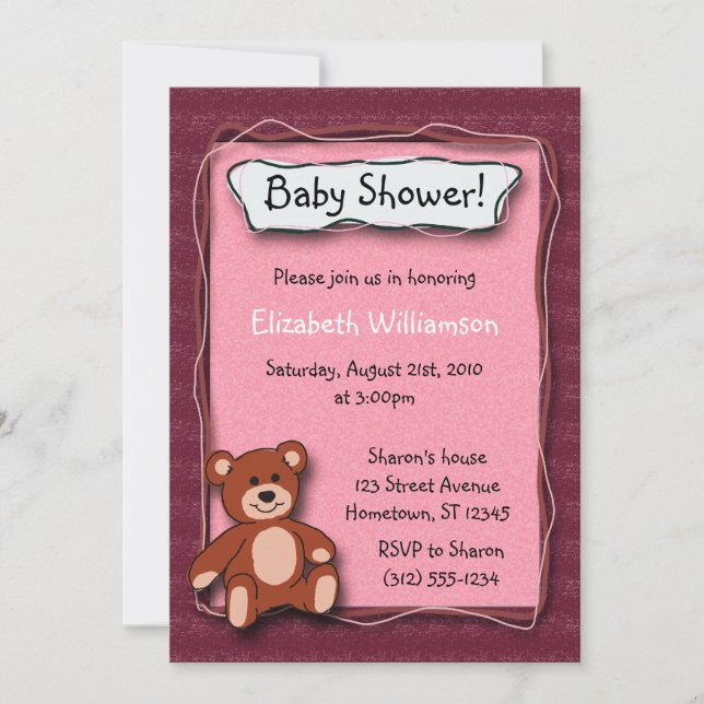 Invitaciones a Baby Shower Teddy Bear (Chica) (Anverso)