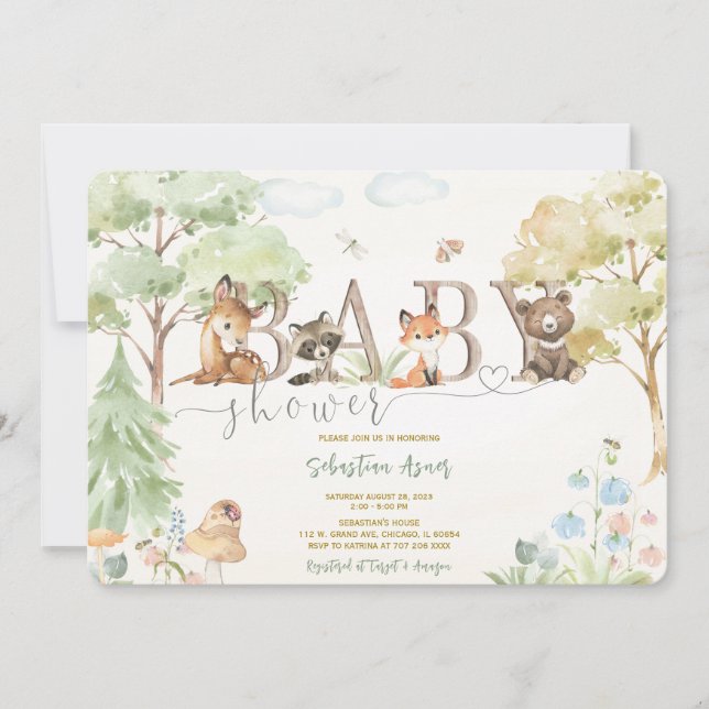 Invitaciones a Baby Shower Woodland (Anverso)