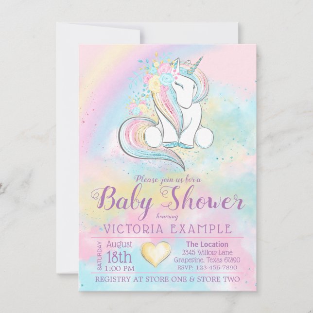 Invitaciones a bañador de arcoiris de unicornio (Anverso)