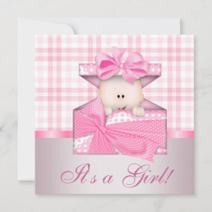 Invitaciones a bañador de bebé de Pink Gingham Bab