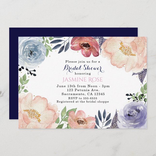 Invitaciones a bañador de color floral moderno (Anverso / Reverso)