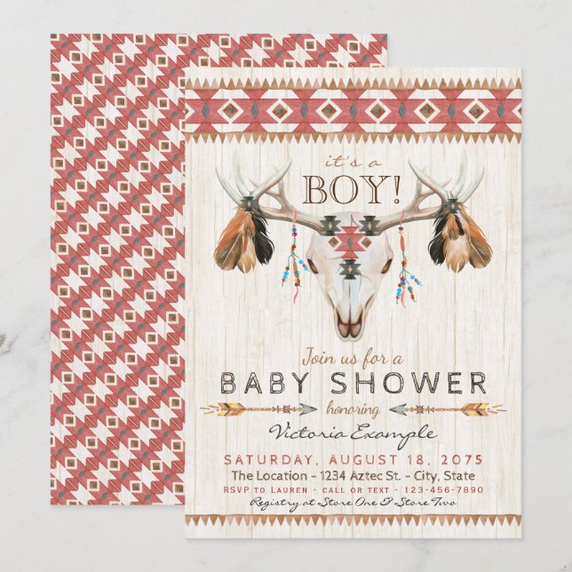 Invitaciones a bañador de cráneo tribal para niños (Anverso / Reverso)