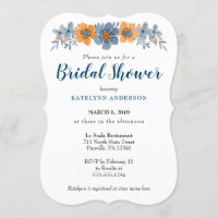 Invitaciones a bañador de flores azules y Naranjas