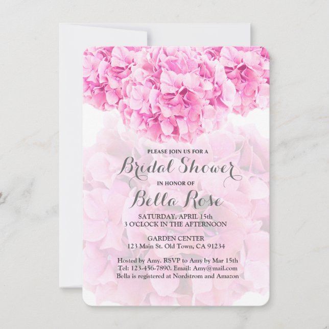 Invitaciones a bañador de flores rosadas Hydrangea (Anverso)