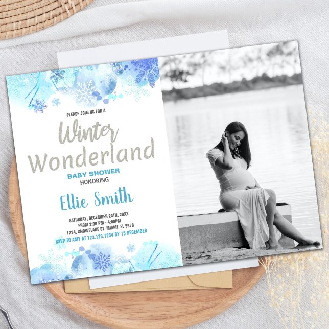Invitaciones a bañador de invierno plateado con fo (Winter Baby Shower Invitations Silver with photo)