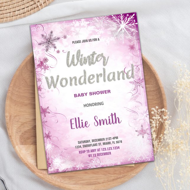 Invitaciones a bañador de invierno Purpurina rosa (Winter Baby Shower Invitations Pink Glitter)