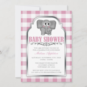 Invitaciones a bañador de niños con elefante rosa 