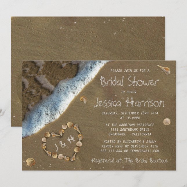 Invitaciones a bañador de novias en Seashell Heart (Anverso / Reverso)
