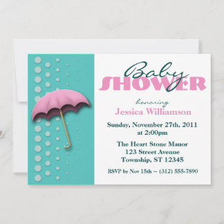 Invitaciones a bañador de paraguas rosa y Verde az