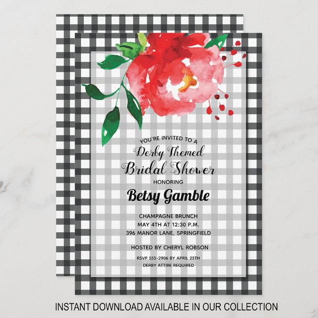 Invitaciones a bañador de Rosa de novia de Gingham (INSTANT DOWNLOAD available in our collection to send your invitations digitally.)
