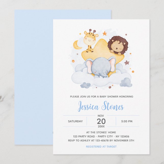 Invitaciones a bañador de Safari Baby en Star Moon (Anverso / Reverso)