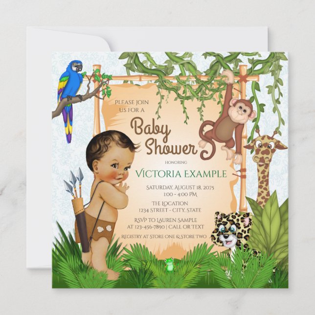 Invitaciones a bañador de Safari Baby Shower (Anverso)