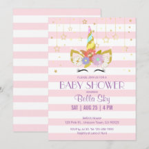 Invitaciones a bañador de unicornio rosa y dorado