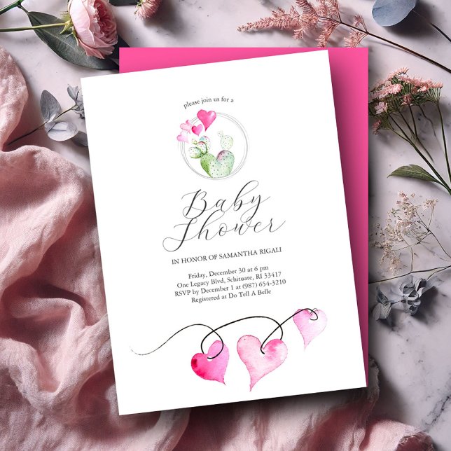 Invitaciones a bañarse con temas de San Valentín (Valentines baby shower invitations features watercolor heart art Victoria Grigaliunas DoTellABelle)