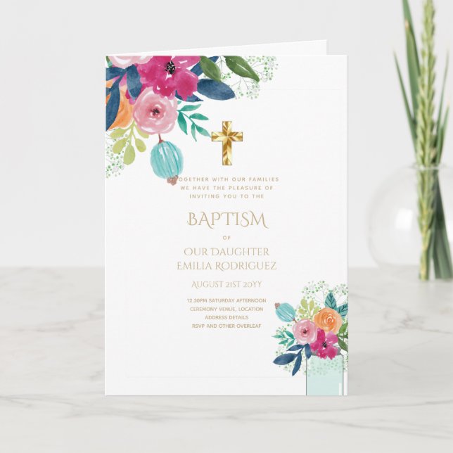 Invitaciones a BAPTISM con flores de 4pg - Program (Anverso)