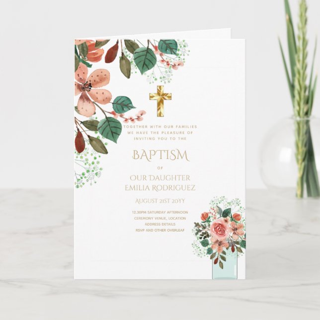 Invitaciones a BAPTISM con flores de 4pg - Program (Anverso)