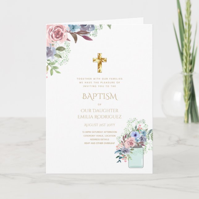 Invitaciones a BAPTISM con flores de 4pg - Program (Anverso)