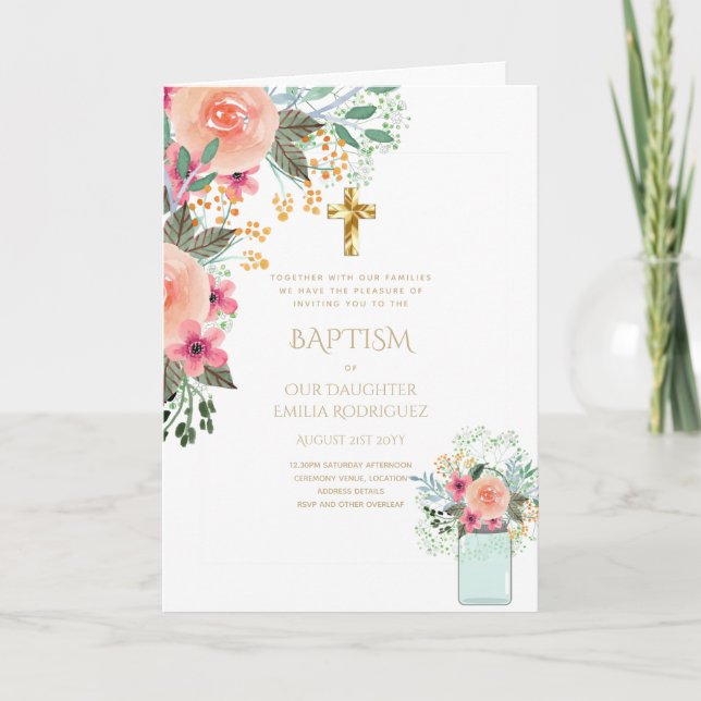 Invitaciones a BAPTISM con flores de 4pg - Program (Anverso)