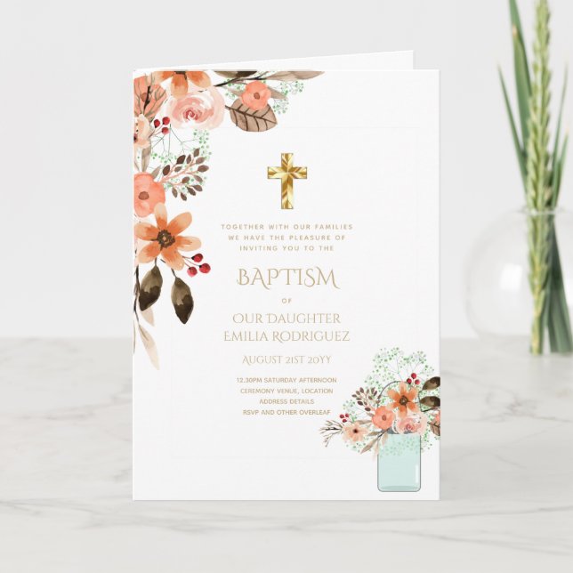 Invitaciones a BAPTISM con flores de 4pg - Program (Anverso)