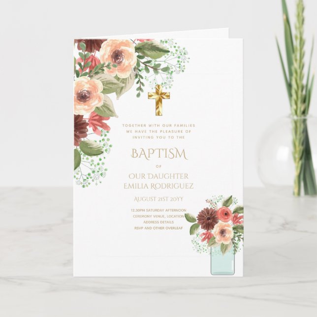 Invitaciones a BAPTISM con flores de 4pg - Program (Anverso)