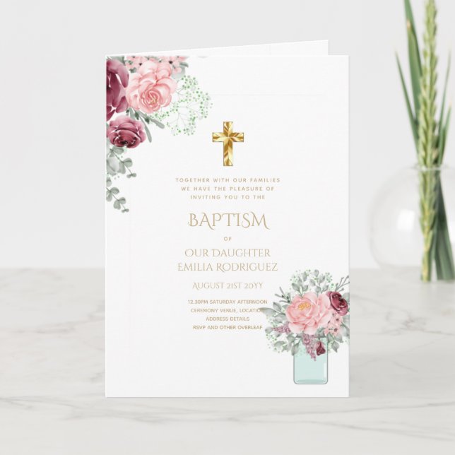 Invitaciones a BAPTISM con flores de 4pg - Program (Anverso)