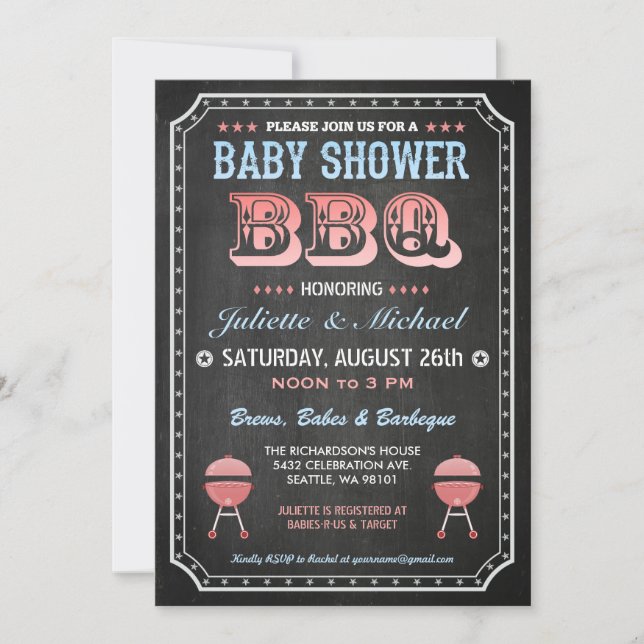 Invitaciones a barbacoa de Baby Shower (Chalkboard (Anverso)
