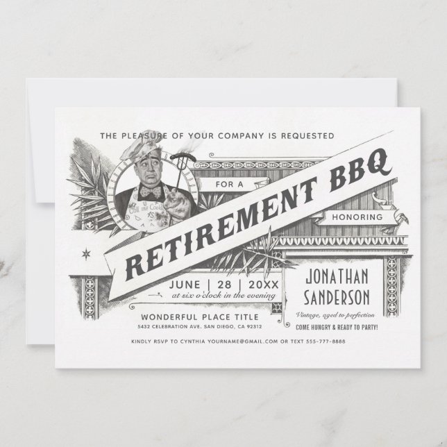 Invitaciones a barbacoa de Fiesta de retiro| Vinta (Anverso)