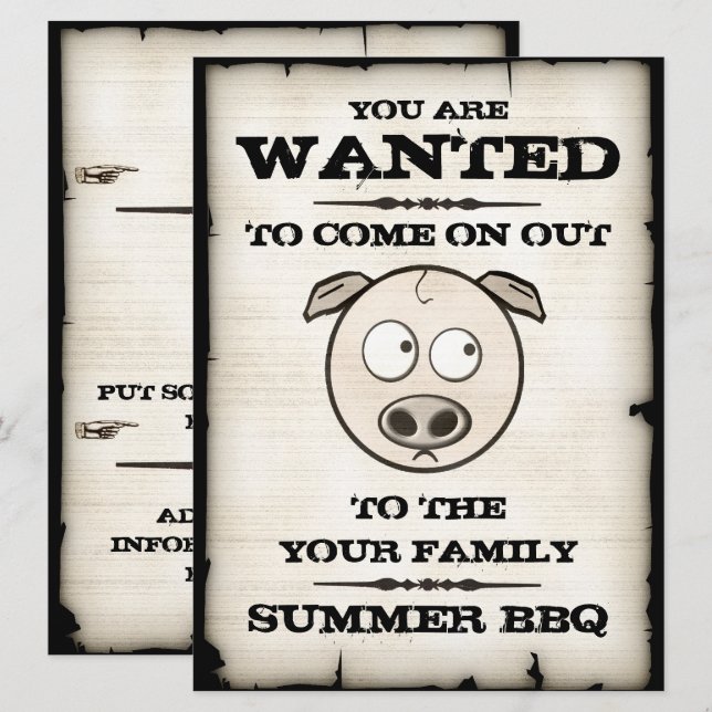 Invitaciones a barbacoa de la familia Cerdo divert (Anverso / Reverso)