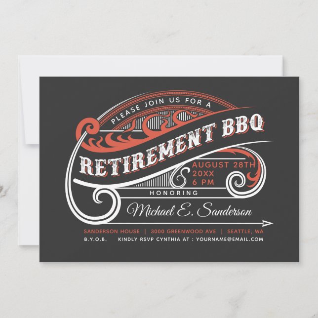 Invitaciones a barbacoa de retiro retro vintage (Anverso)