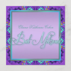 Invitaciones a Bat Mitzvah Azul Turquesa Morado Mu