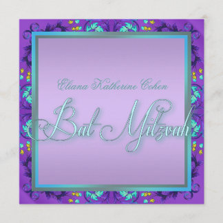 Invitaciones a Bat Mitzvah Azul Turquesa Morado Mu