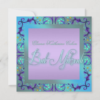 Invitaciones a Bat Mitzvah Azules Verde
