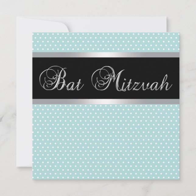 Invitaciones a Bat Mitzvah Azules Verde (Anverso)