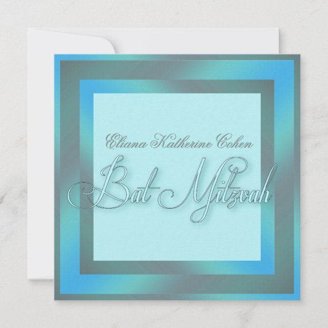 Invitaciones a Bat Mitzvah Azules Verde (Anverso)