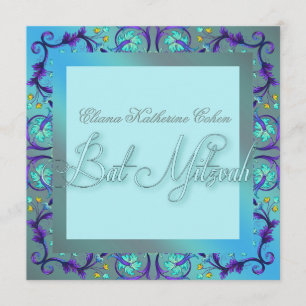 Invitaciones a Bat Mitzvah Azules Verde