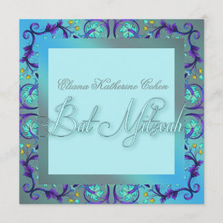 Invitaciones a Bat Mitzvah Azules Verde
